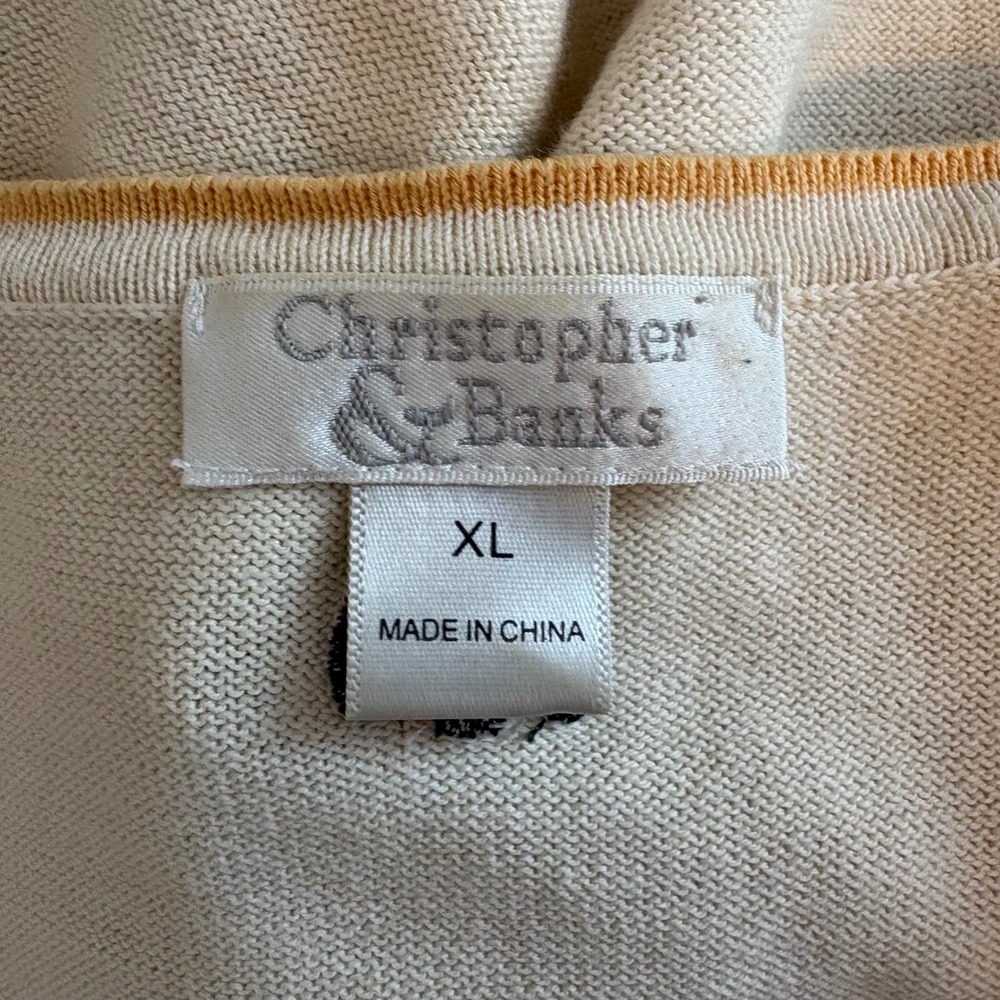 Christopher & Banks Football Sweater Vest Womens Ivory Embroidered Sports Cotton - Picture 5 of 6